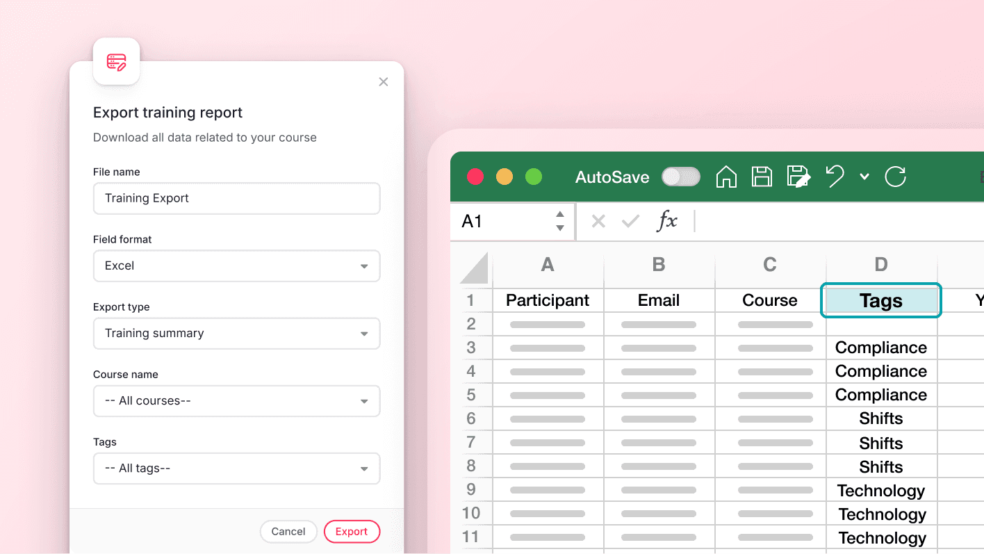 Use training tags in exports