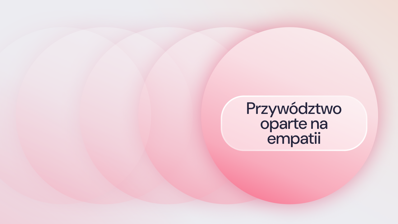 Grafika z różowymi kołami i napisem "Przywództwo oparte na empatii".