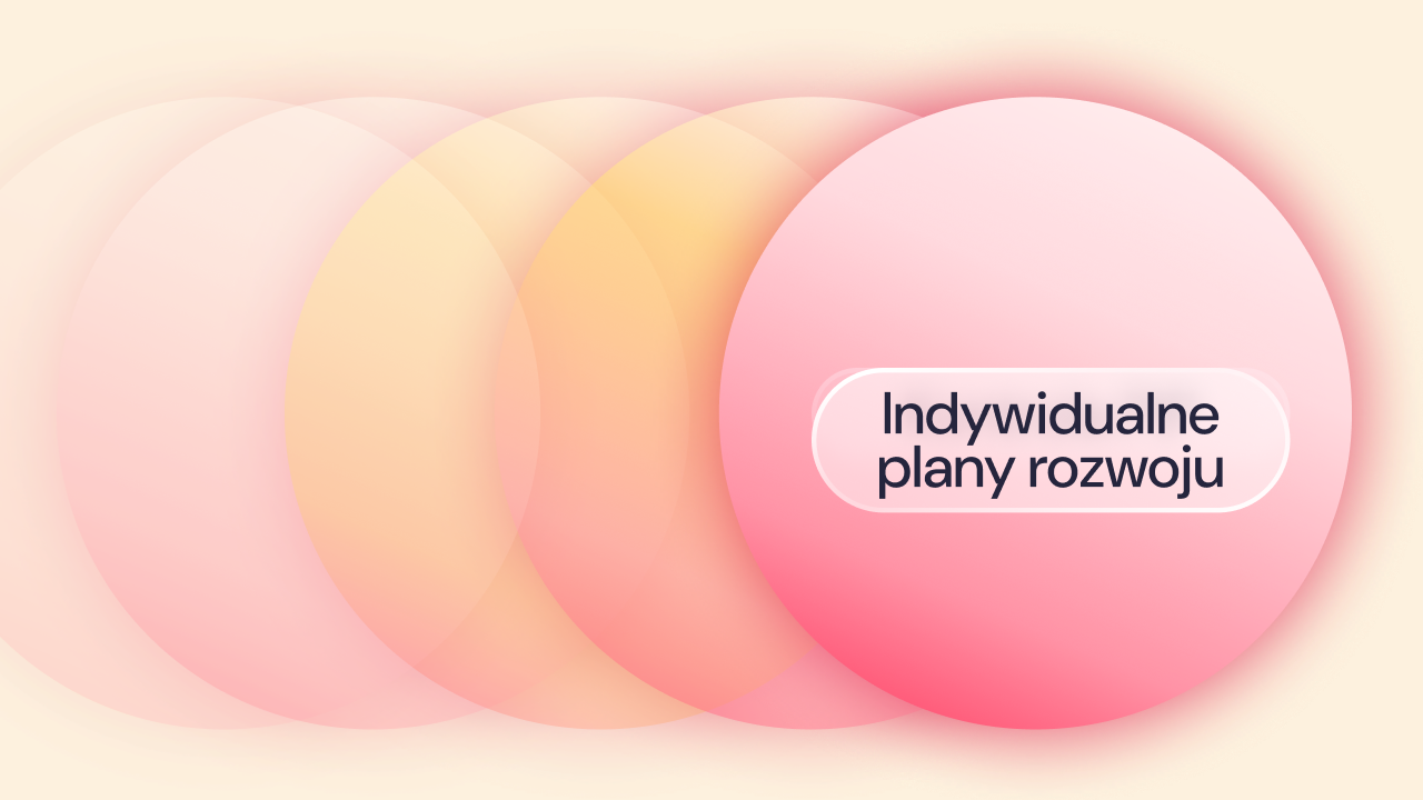 Grafika z różowymi i żółtymi kołami z napisem "Indywidualne plany rozwojowe".